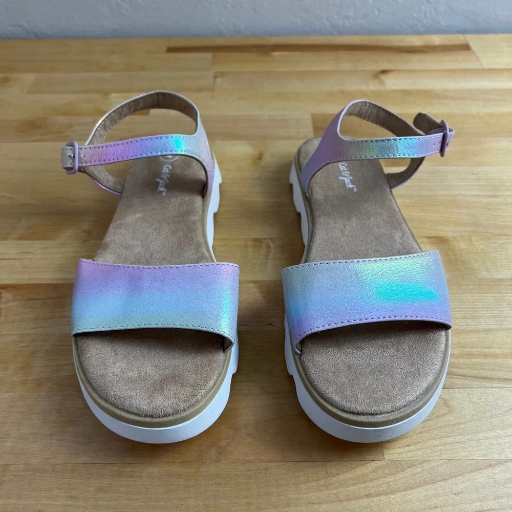Cat & Jack‎ Girls' Iridescent Platform Sandals Adjustable Ankle Strap Size 4